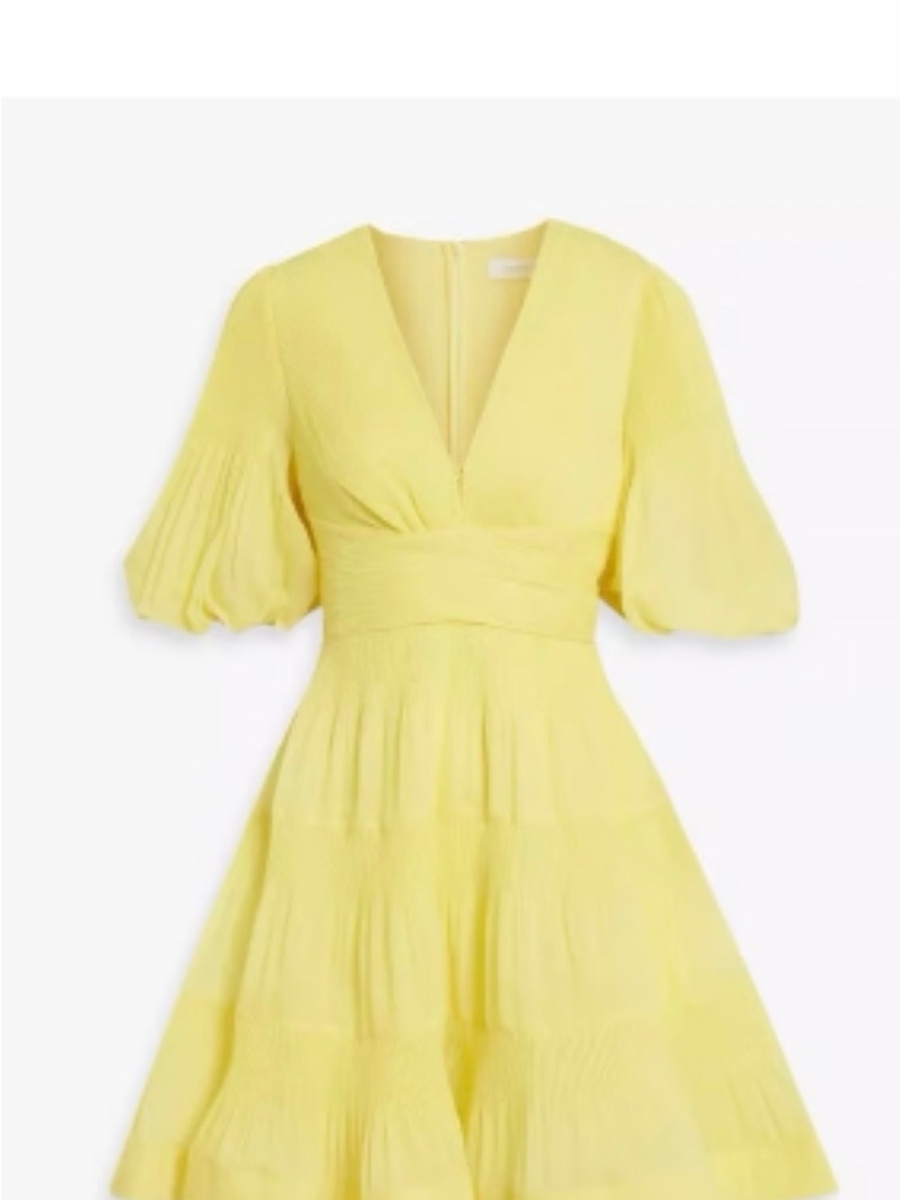 Zimmermann Yellow V-Neck Puff-Sleeve Tiered Dress